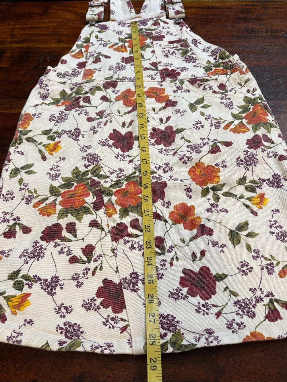 Vintage Guess 90s White Floral Cottagecore Denim Overall Dress S / M - Picture 13 of 13